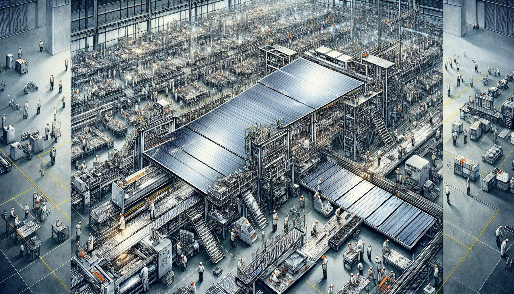 Illustration of solar panel manufacturing process