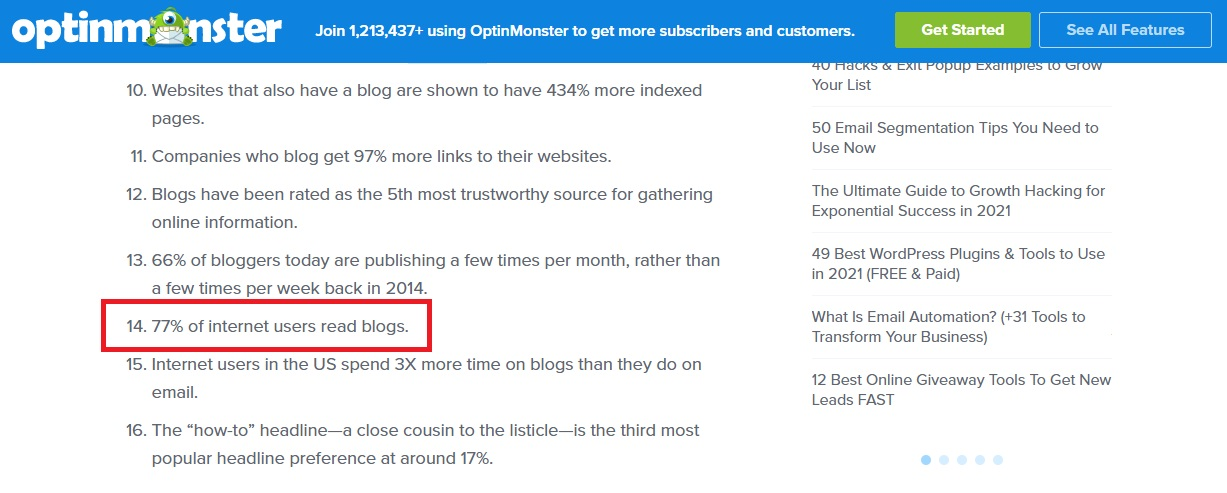 Optin Monster Ultimate List of Blogging Statistics and Facts | TheBloggingBox.com