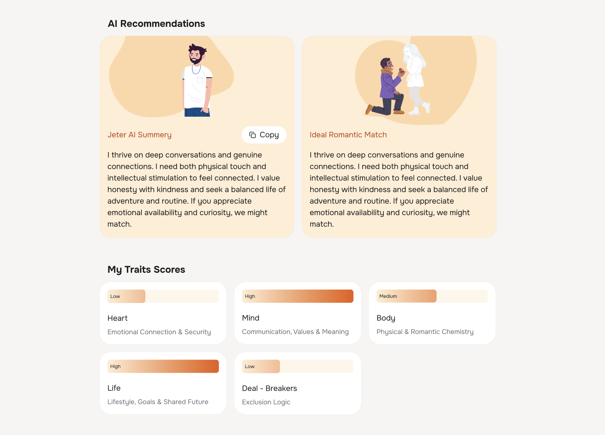 This image shows Jeter AI's free compatibility results within the platform