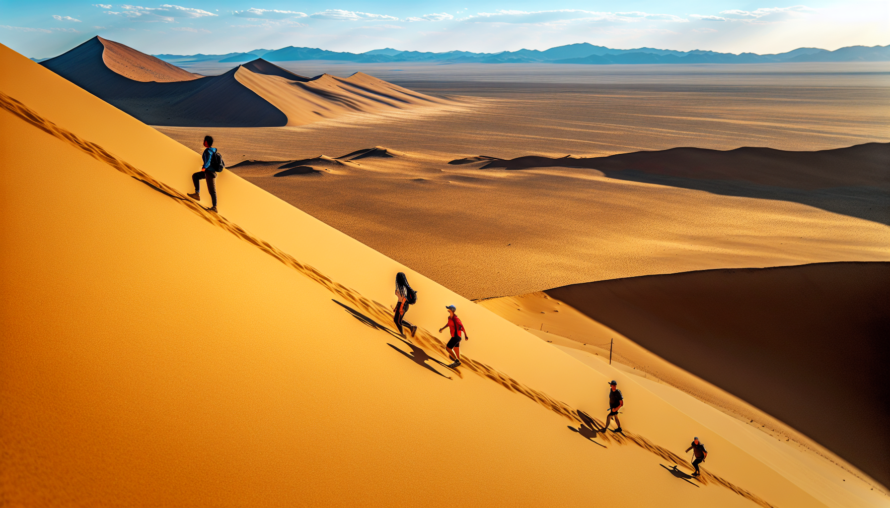 Hiking up the Khongor Sand Dune