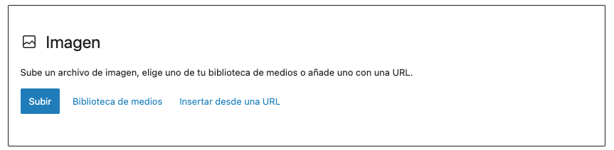 Bloque de imagen de WordPress resaltando el botón Subir