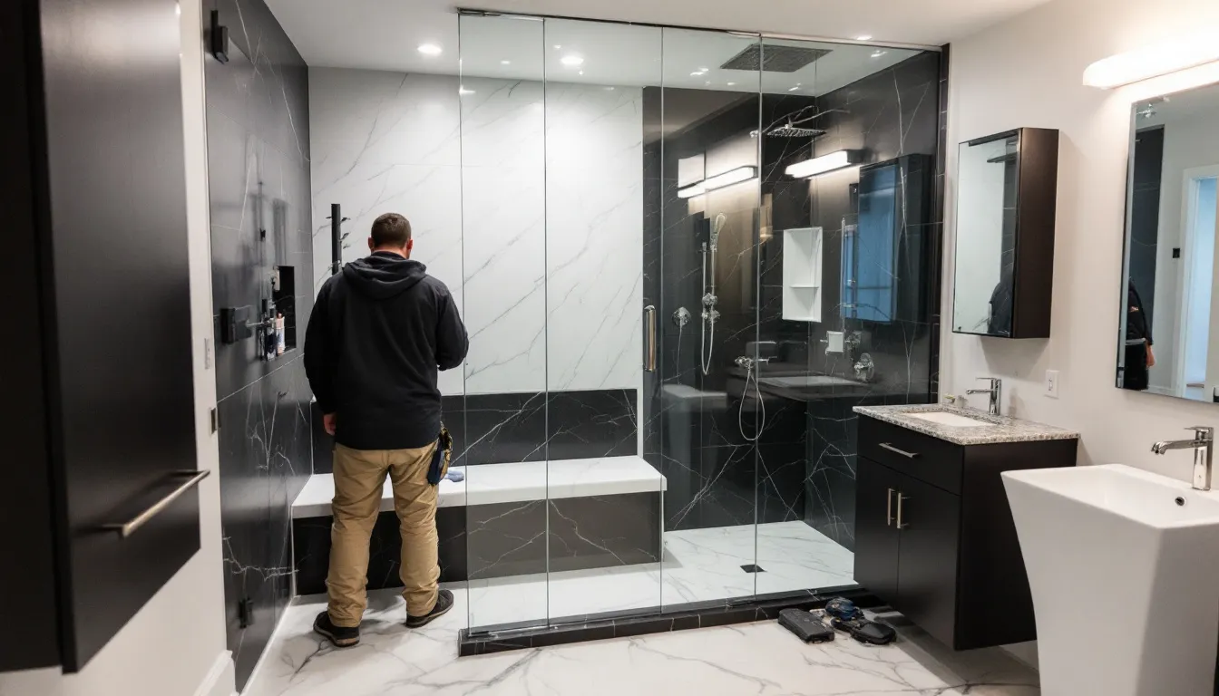 Expert bathroom remodelers in Boston working on a project.