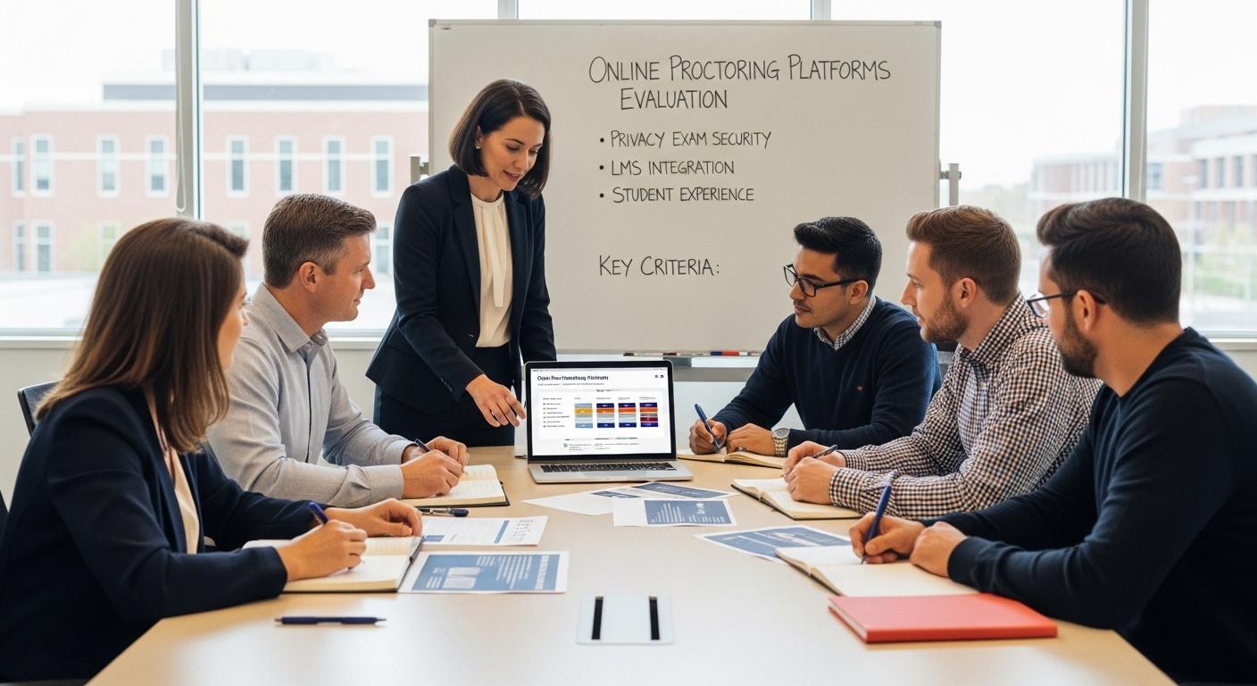 University administrators and faculty evaluating online proctoring platforms based on privacy, exam security, LMS integration, and student experience