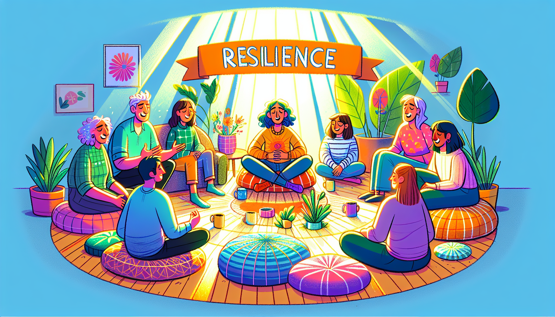 A cartoon representation of personal resilience stories highlighting emotional strength.