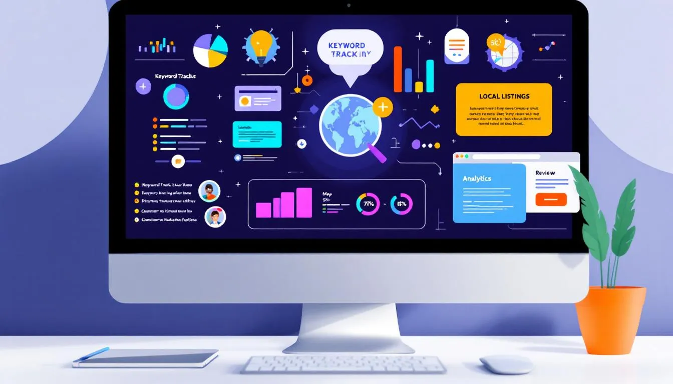 A collection of local SEO tools displayed on a computer screen.