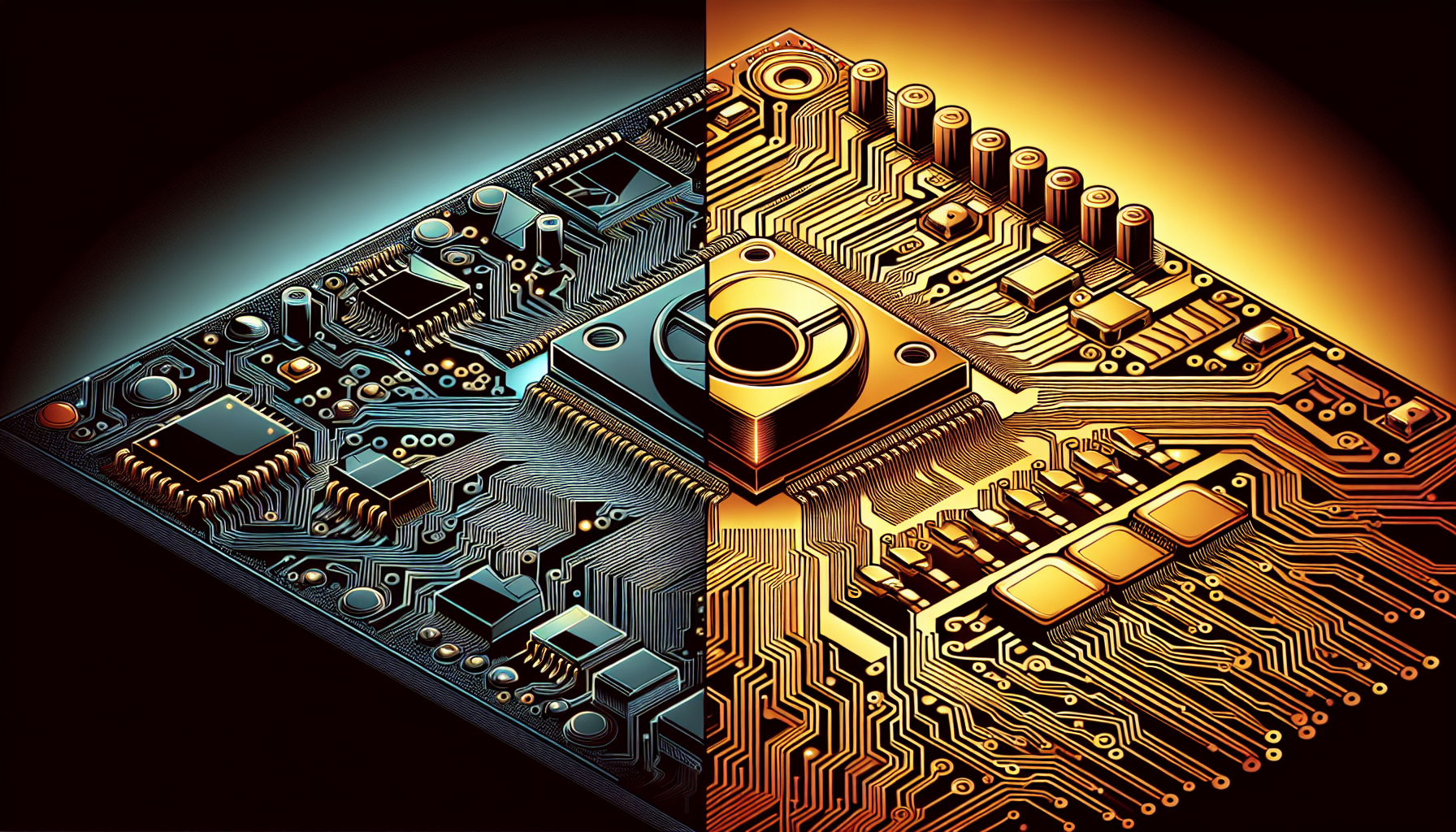 Illustration comparing through hole and surface mount technologies