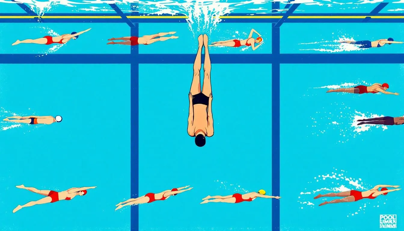 Prüfung für das Bronze Schwimmabzeichen mit einem Schwimmer, der tieftaucht.