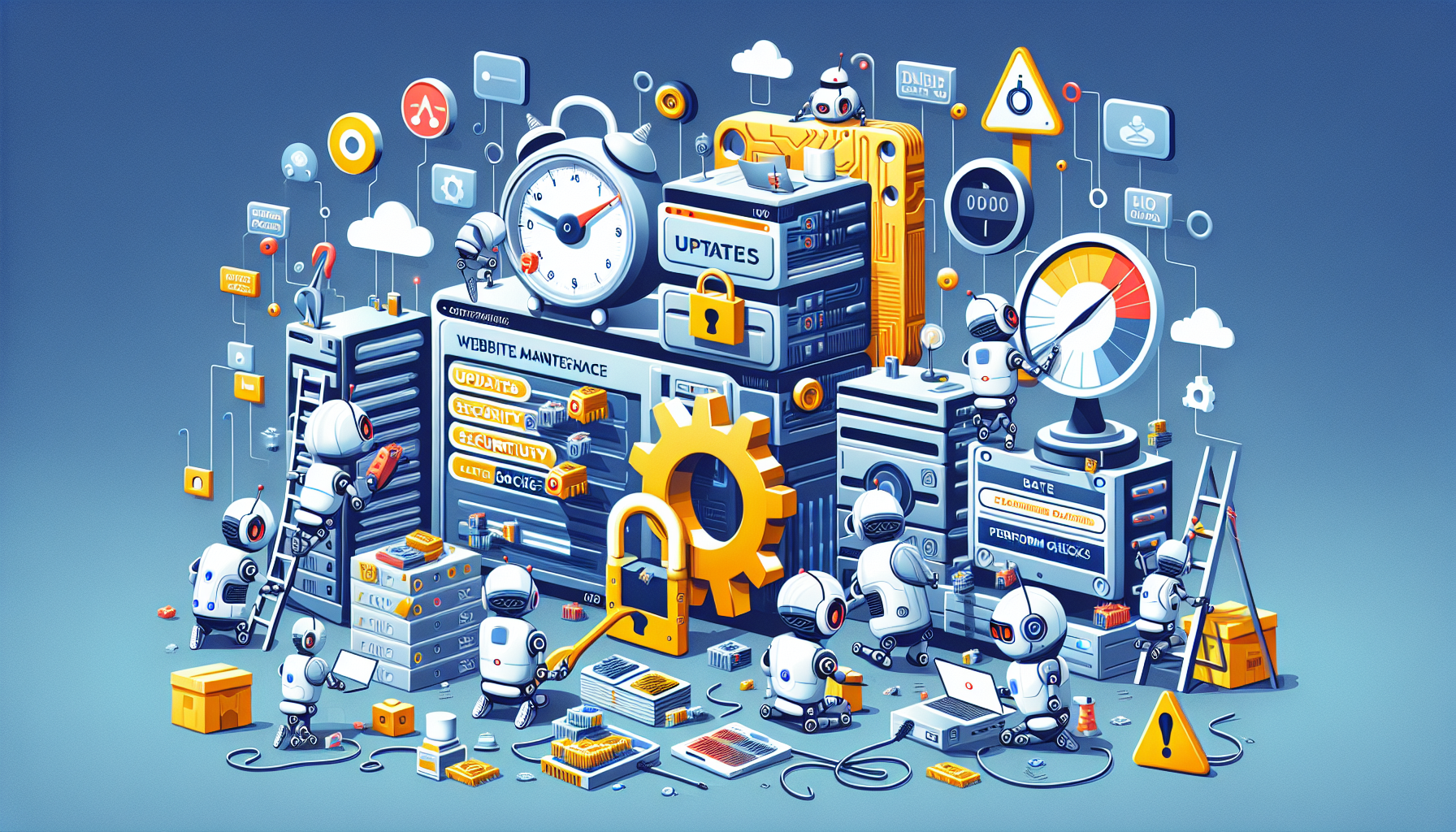 Illustration of a diverse range of website maintenance services