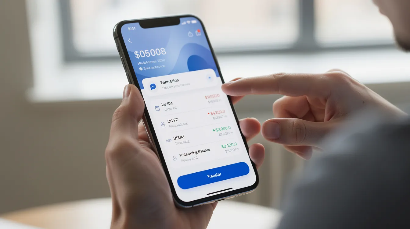 A person is holding a smartphone displaying an open banking app, showcasing features for online banking such as savings accounts and loan options. This digital bank interface highlights the convenience of managing finances and transactions securely from anywhere in the Philippines.