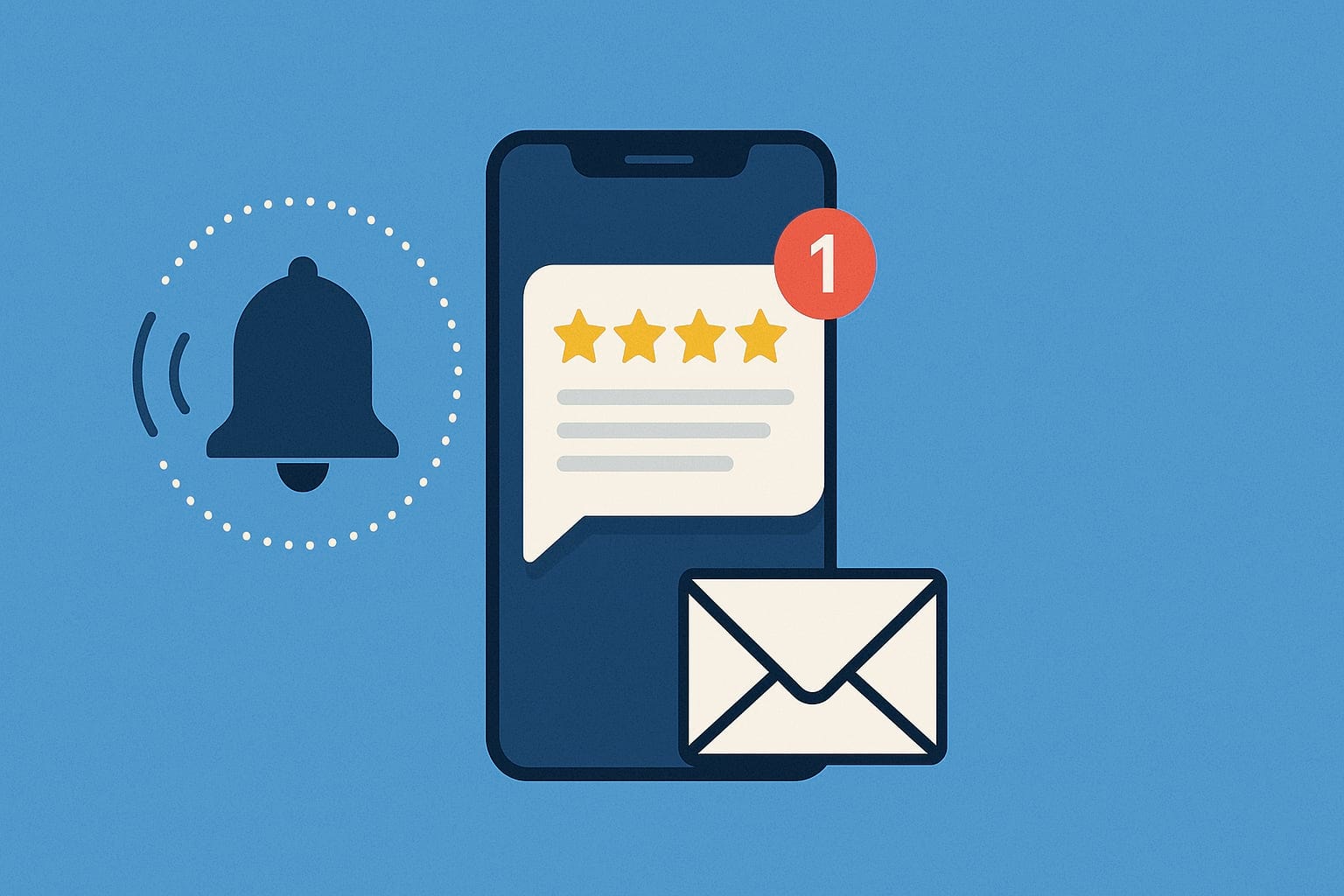 Real-time review monitoring and alert systems with smartphone notifications, ringing bell, and feedback.