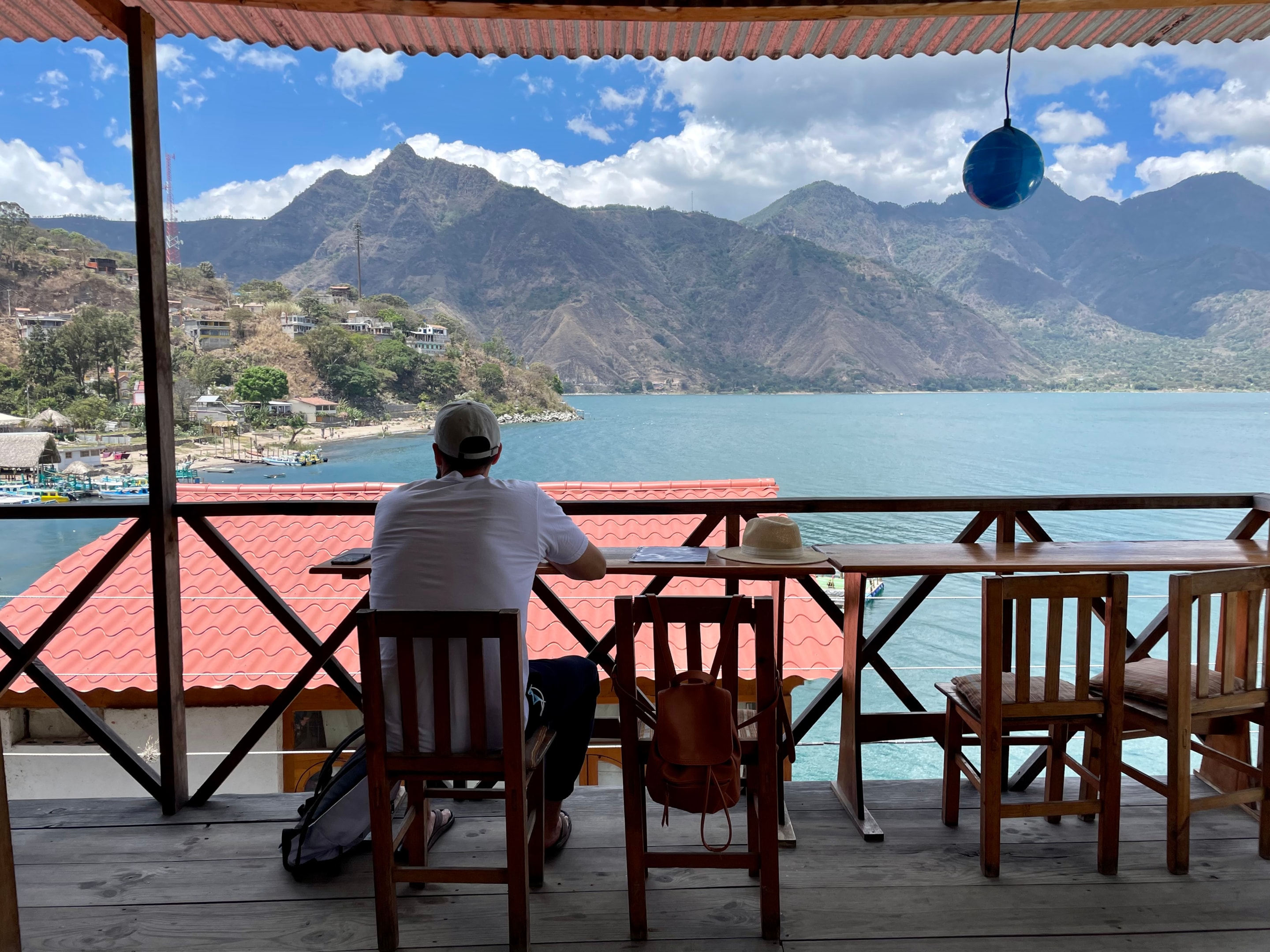 Enjoying the view from a cafe in San Pedro, Lake Atitlan.