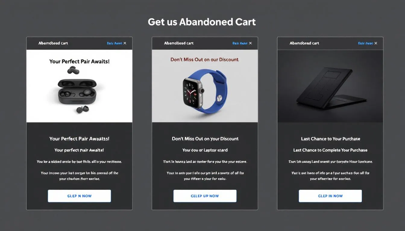 The image depicts an email sequence designed for an abandoned cart recovery campaign, featuring product images alongside personalized messaging aimed at converting website visitors into paying customers. This effective lead capture strategy addresses potential customers' pain points and encourages them to complete their purchases.
