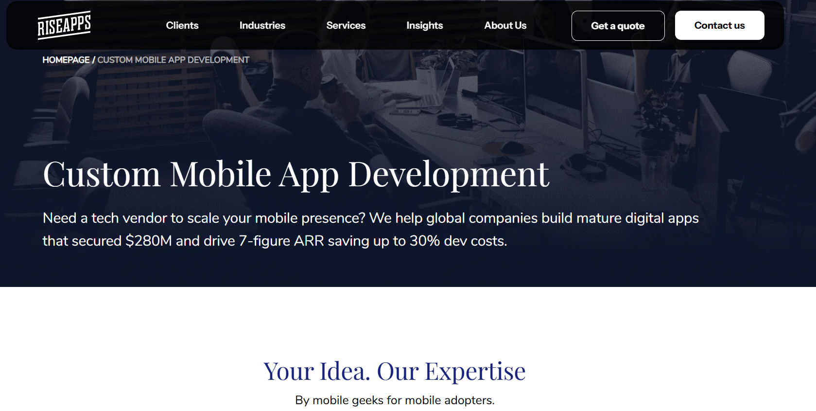 Riseapps App Design Agency Web Page Image