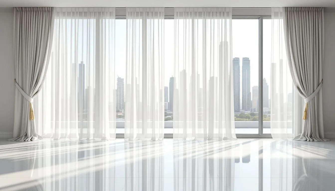 Customer testimonials displayed alongside images of clean curtains, reflecting satisfaction with the cleaning service.