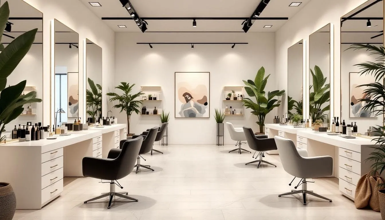 Diseño y distribución del espacio en un salón de belleza.