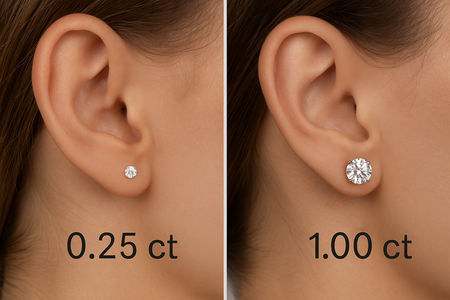 Palyginimo nuotrauka, auskarai vinukas su 4 mm ir 6 mm deimantu