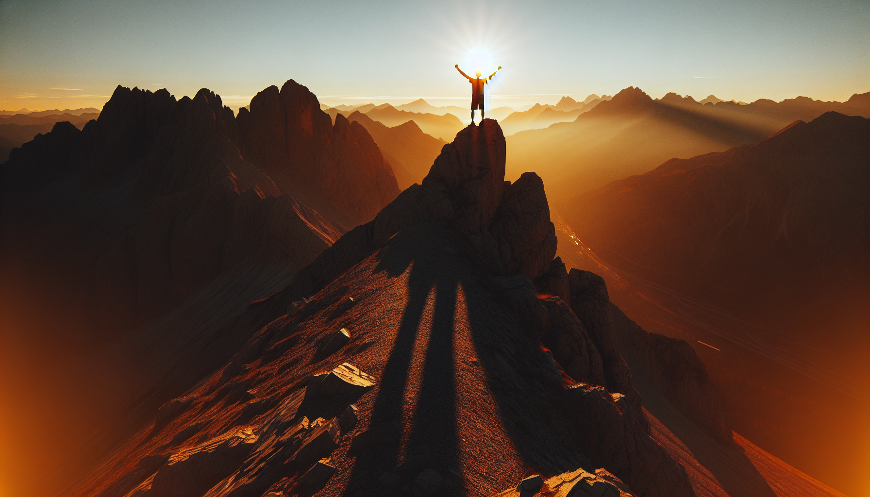 A person standing on a mountain peak, symbolizing personal growth and achievement