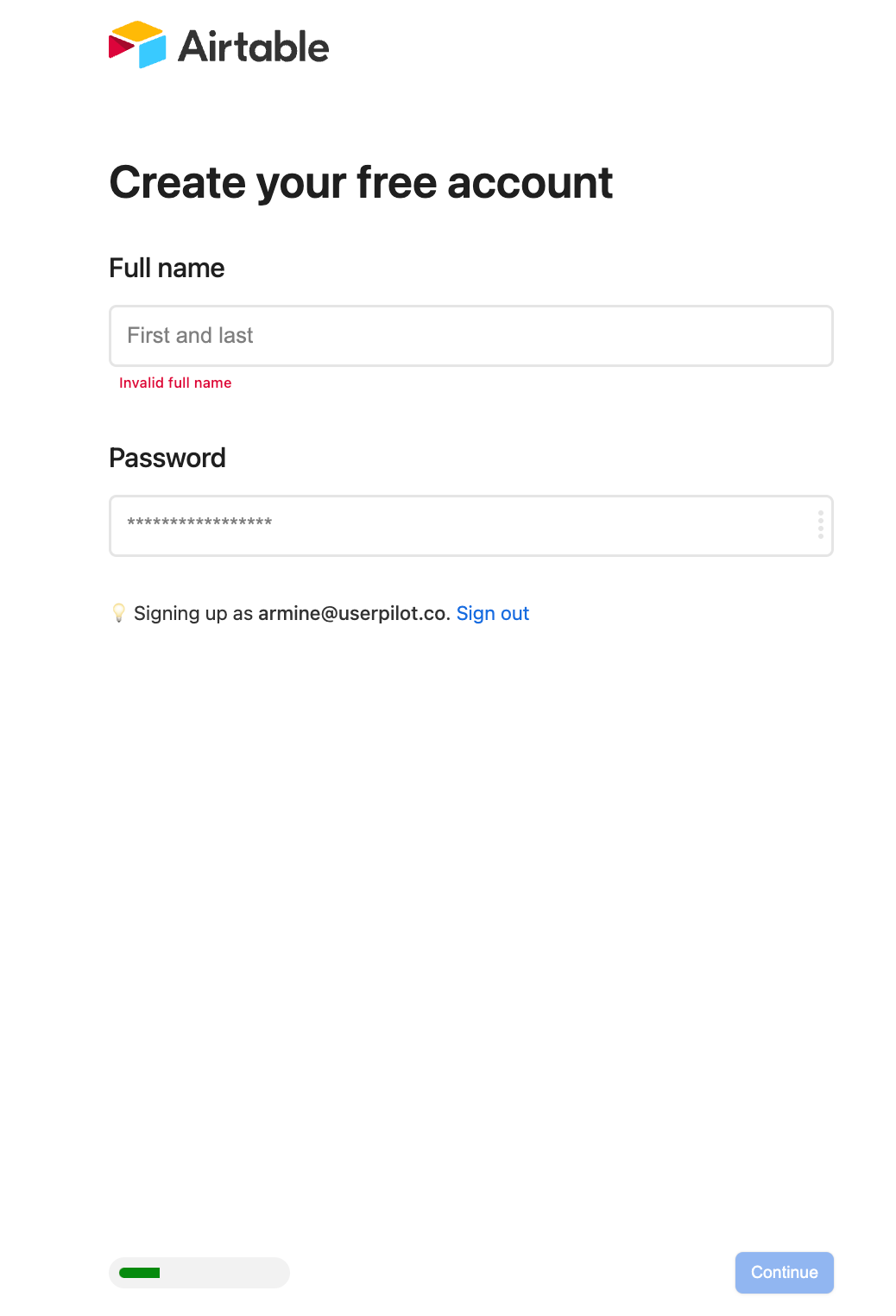 Airtable's second signup screen.