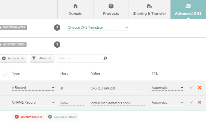 DNS Namecheap settings