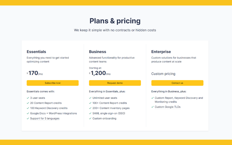 Clearscope Pricing Plans and Features Included