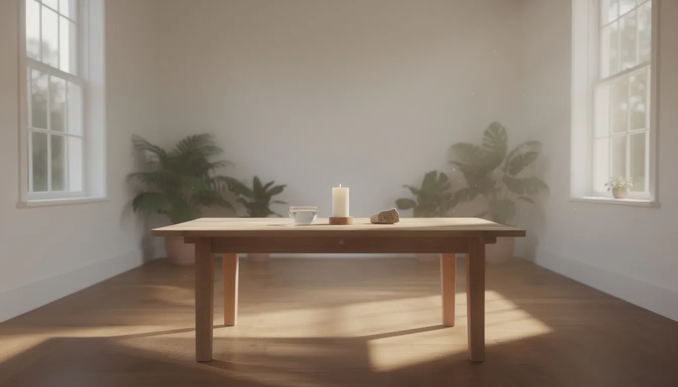 The image depicts a peaceful sacred space illuminated by natural light, featuring a simple altar that invites spiritual reflection and meditation. This serene environment fosters a deep sense of connection to the divine presence and encourages personal growth and spiritual awakening.