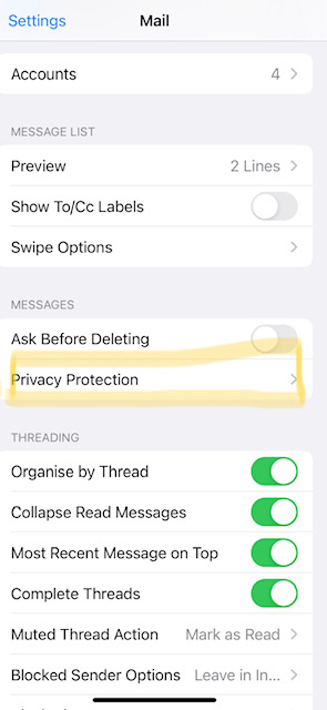 iPhone's mail privacy protection feature