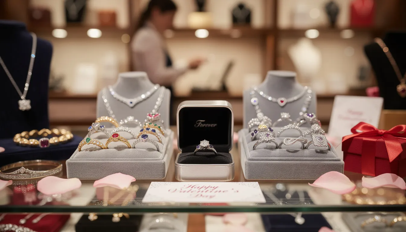 The image showcases a beautifully crafted Valentine's Day ring, featuring a sparkling diamond set in a delicate gold band. This perfect gift symbolizes love and commitment, making it an ideal choice for expressing affection on this special occasion.