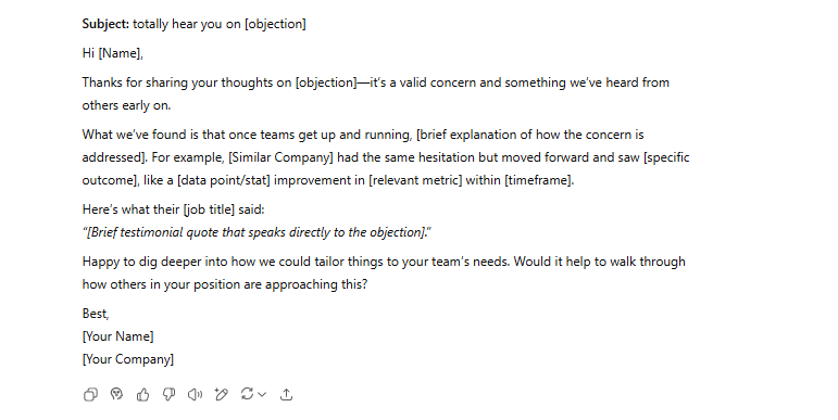 Objection handling email example