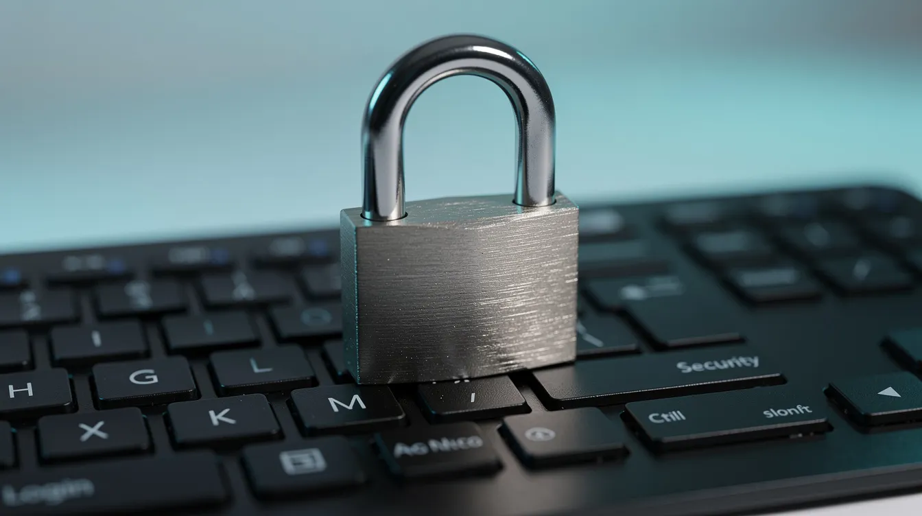 Ein Vorhängeschloss liegt auf einer Tastatur und symbolisiert die Sicherheit beim Online-Shopping, insbesondere beim Einloggen auf Plattformen wie Aliexpress. Diese Darstellung betont die Wichtigkeit von Schutzmaßnahmen für Konten und persönliche Daten beim Kauf von Produkten im Internet.