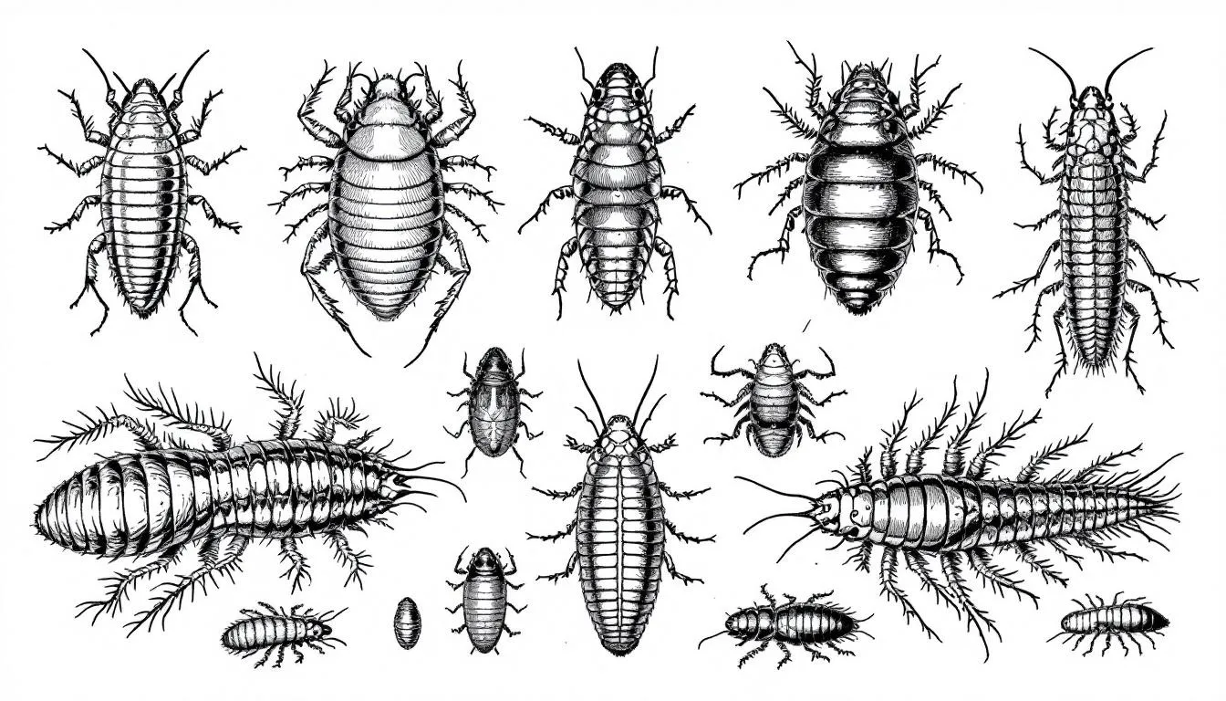A visual representation of common woodlice species that can become household pests.