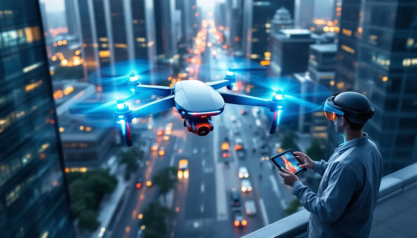 Un tecnico che utilizza un drone per ispezioni termografiche.