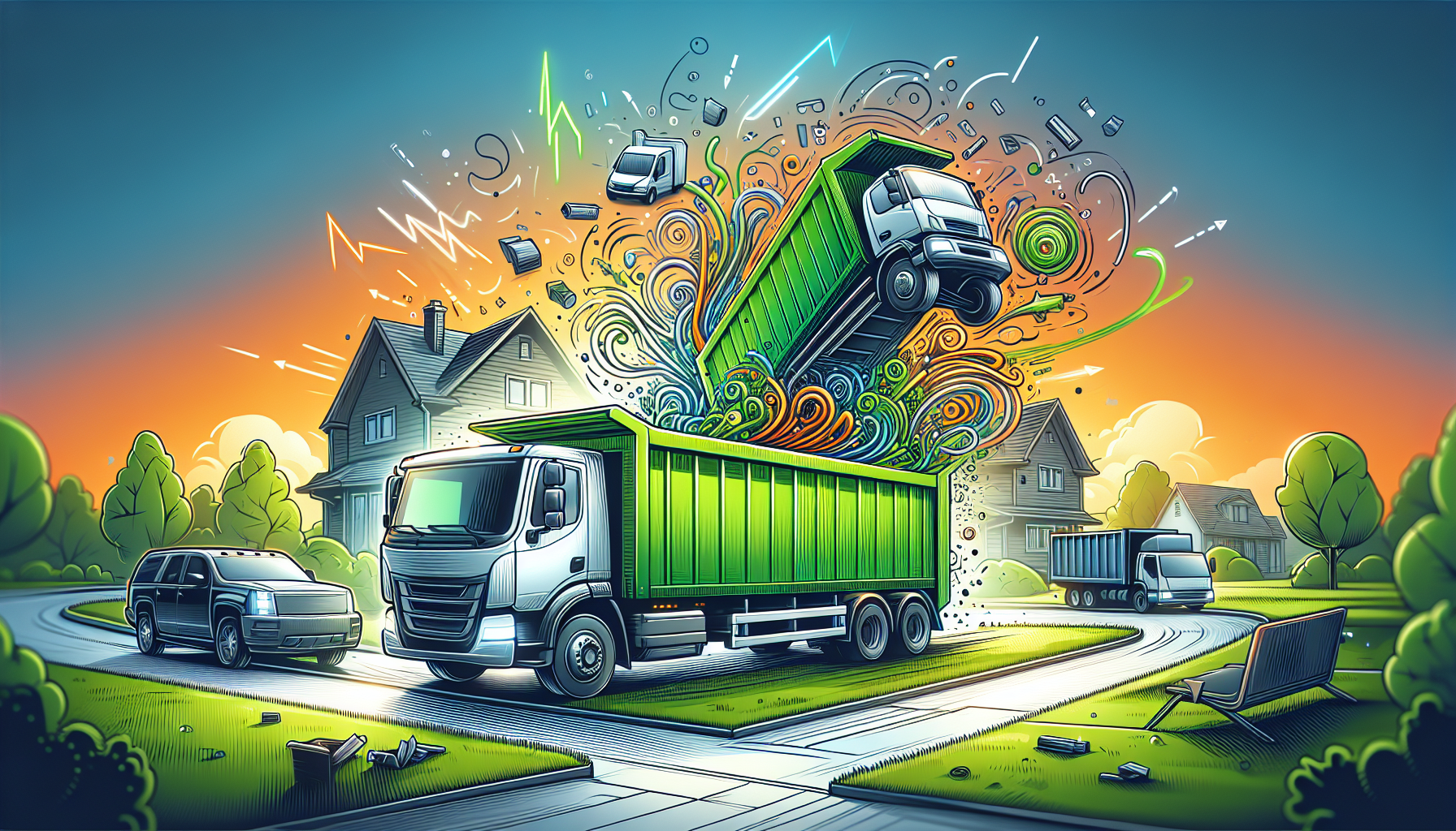 Illustration of efficient dumpster delivery and pick-up process