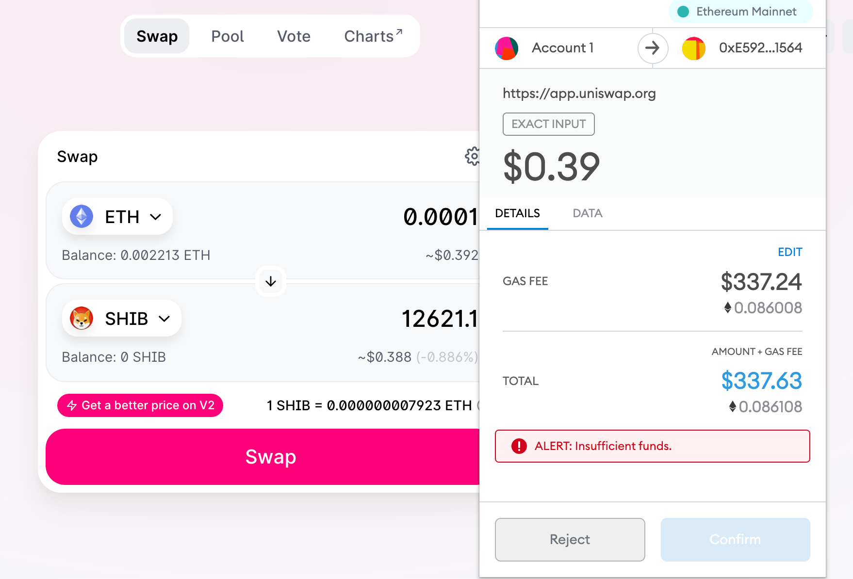 Uniswap protocol charge low trading fees.