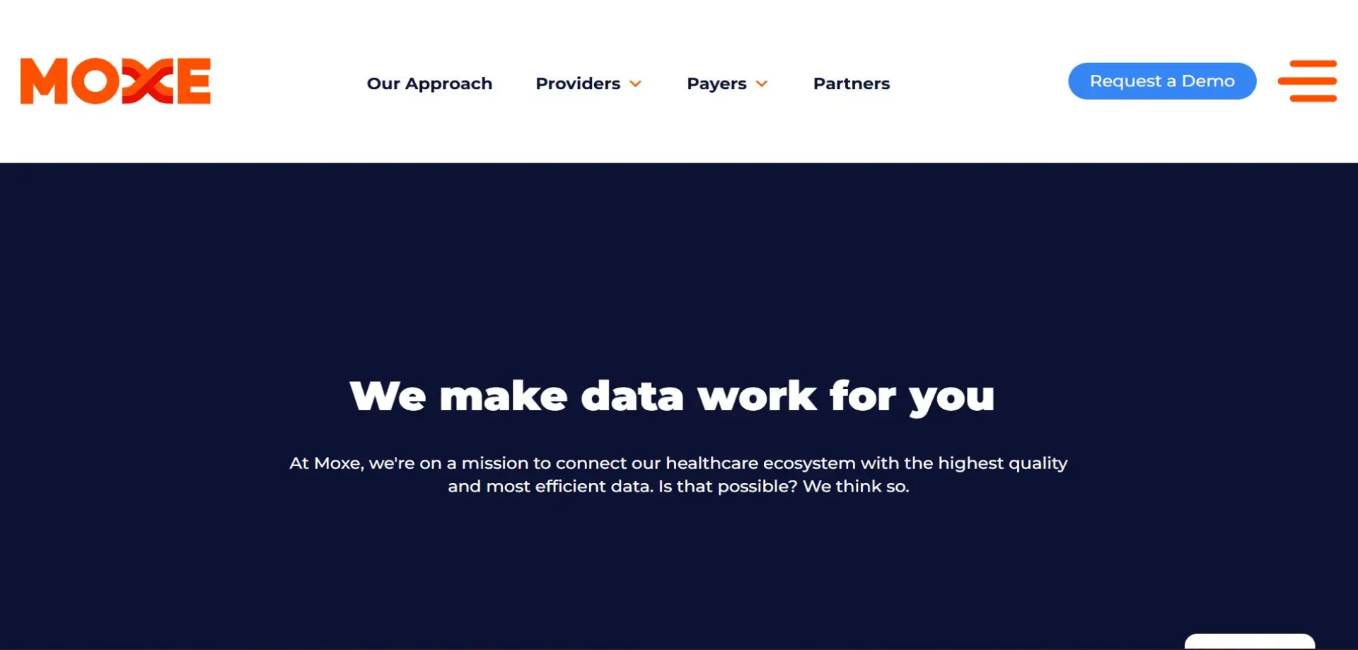 Homepage of Moxe website