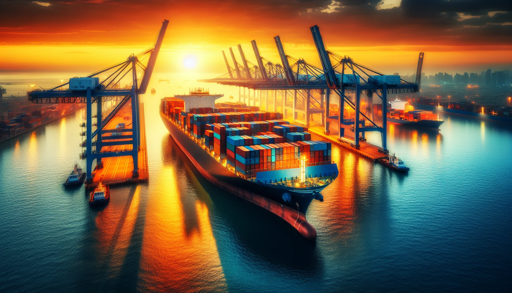 Cargo containers being loaded onto a container ship