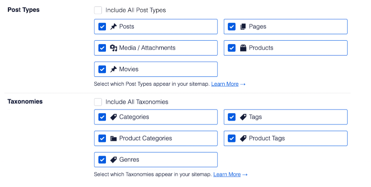 You can manage what is included on your WP sitemapSource: aioseo.com