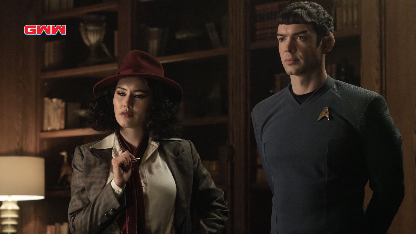 Christina Chong as La’an and Ethan Peck as Spock in Star Trek: Strange New Worlds Season 3
