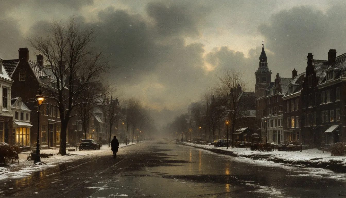 Typical weather in Amsterdam in January, showcasing cold temperatures and possible snow.