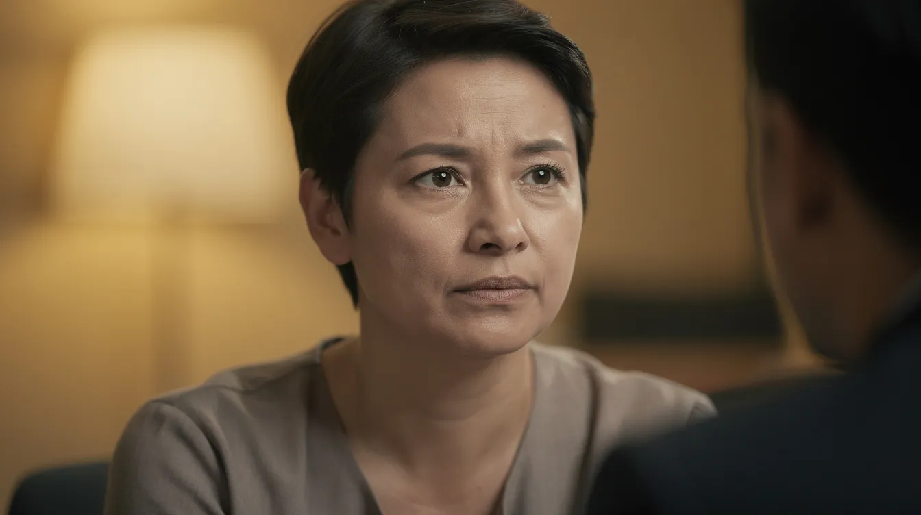 Das Bild zeigt eine Person in einer Interviewsituation, sichtbar von den Schultern aufwärts, mit einem nachdenklichen Gesichtsausdruck. Der unscharfe Hintergrund ist in warmem Licht gehalten und schafft eine einladende Atmosphäre, die die Bedeutung des Gesprächs unterstreicht.