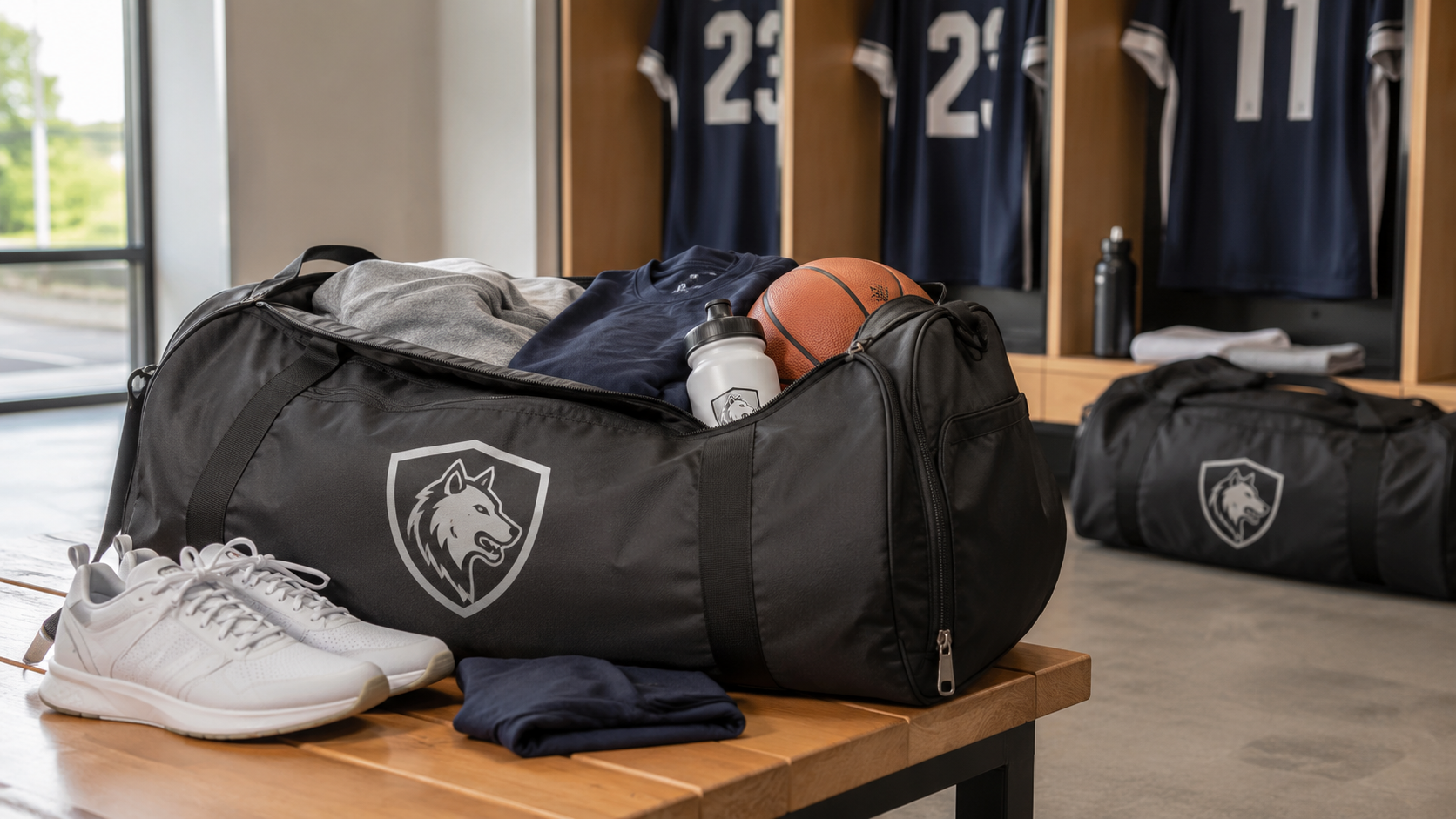 Custom duffel bag for sports teams, gym use, uniforms, travel gear, and team programs