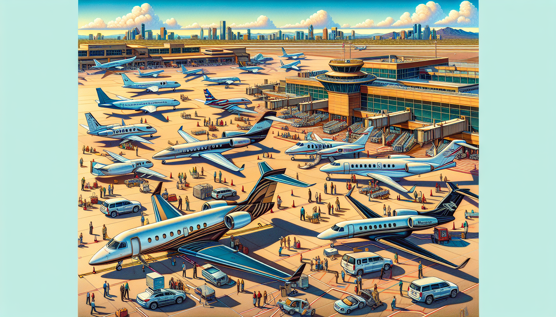 Illustration of diverse aircraft at Mesquite Metro Airport