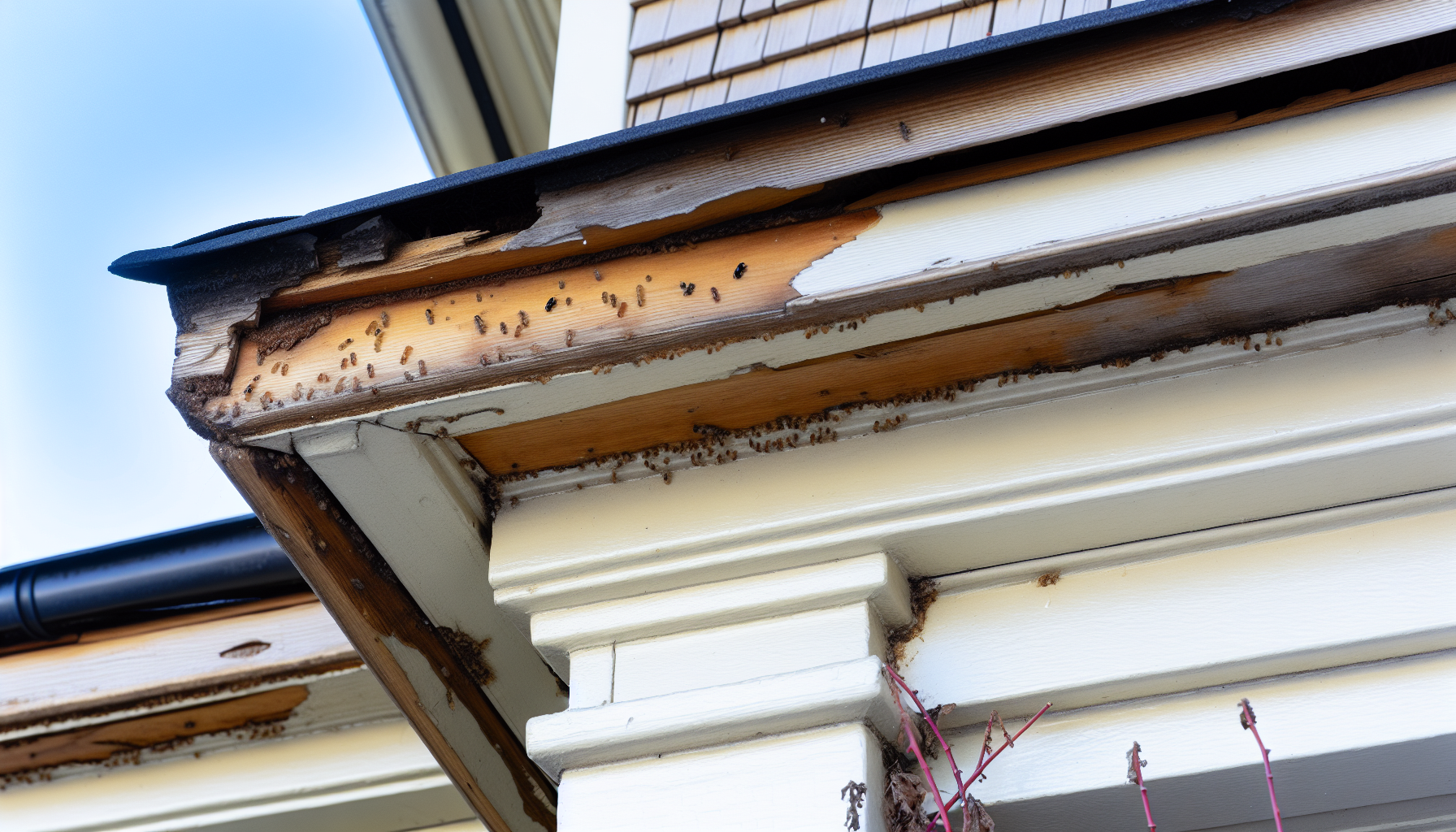 Overhangs and eaves with signs of pests and rot