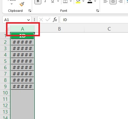 Adjust the width of the column to fit all the characters in a cell.