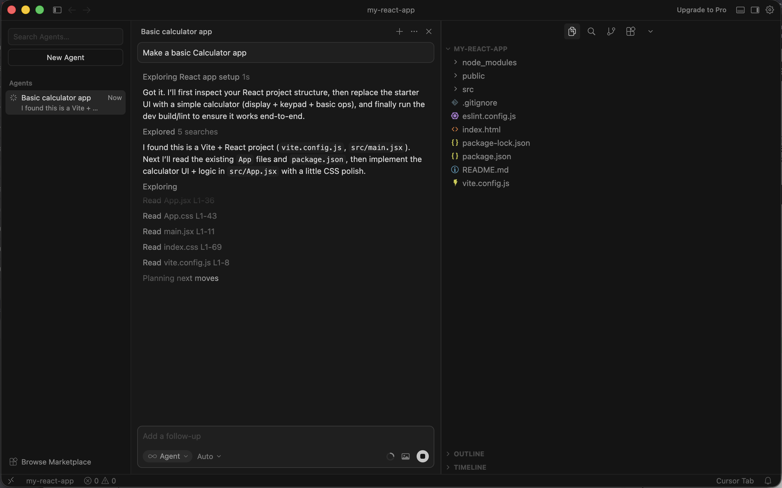 Cursor exploring the project files