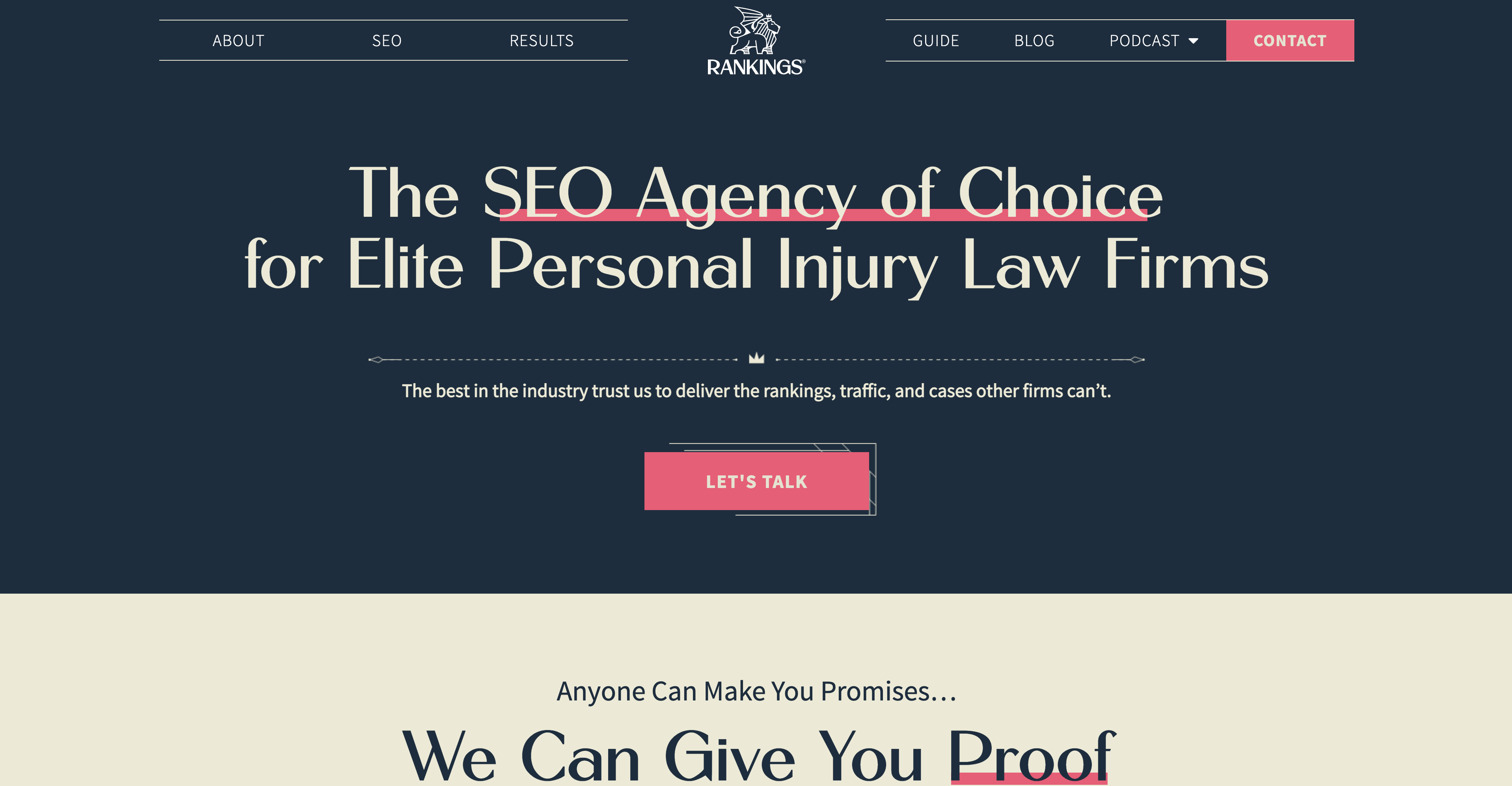 Rankings' home page for law firm SEO services.
