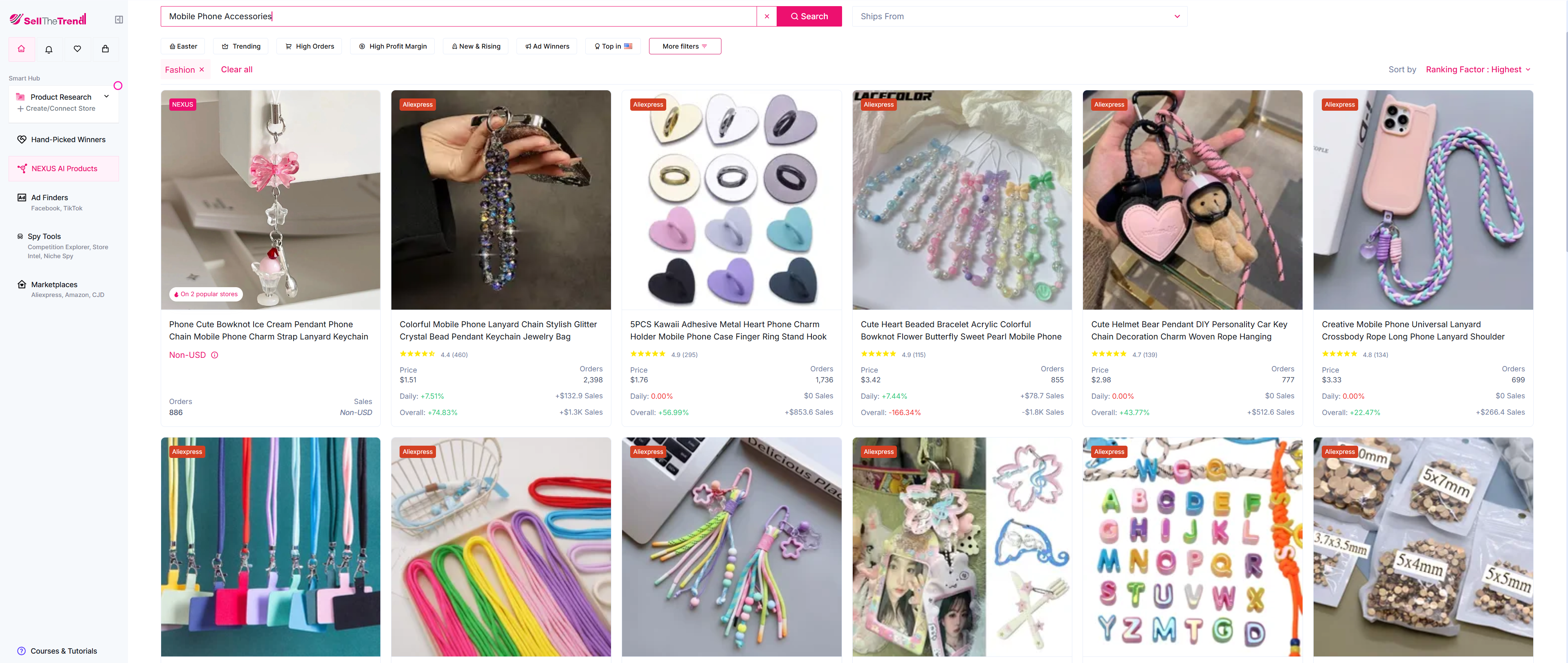 fiding in-demand items in the mobile phone accessories niche using sell the trend