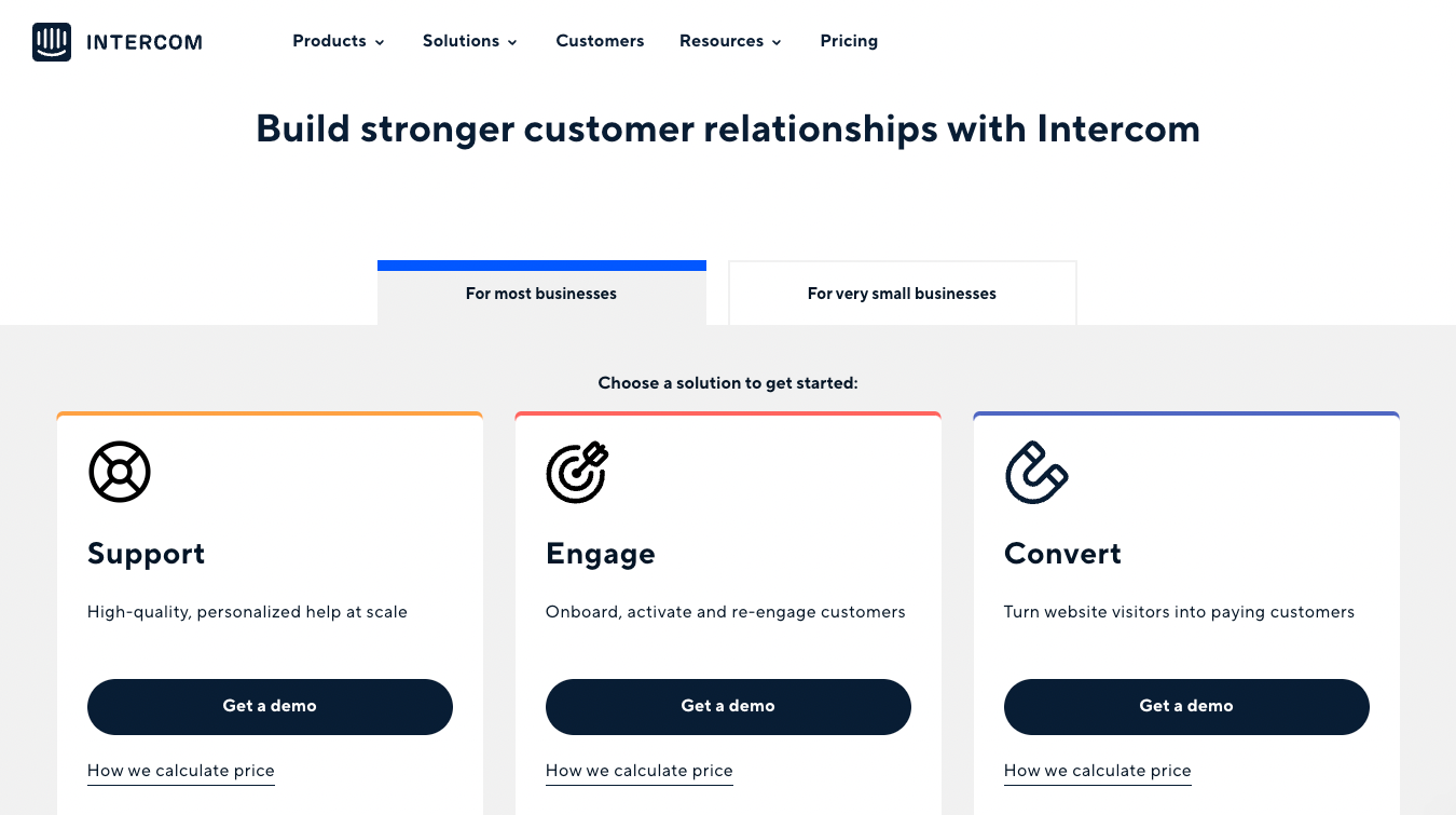 Pricing of live chat software provider, Intercom.