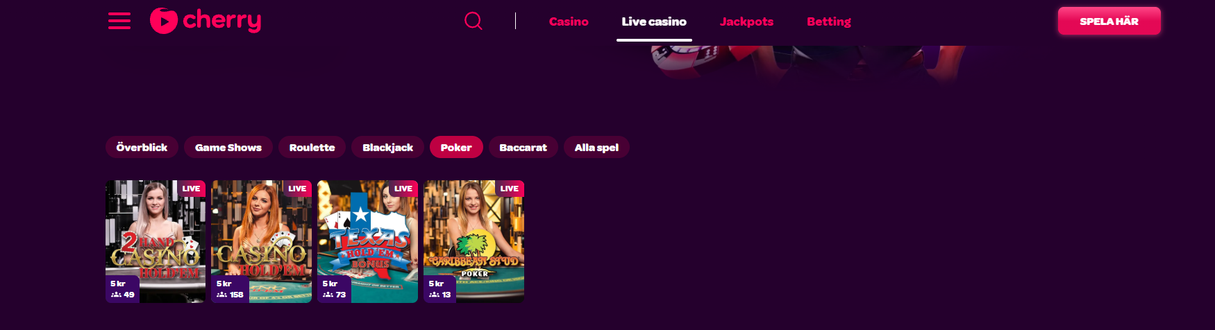 Spelshower och livepoker