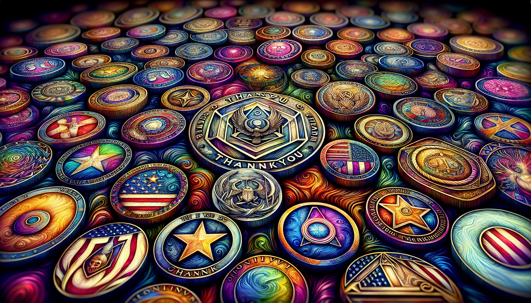 A visual representation of design elements in thank you challenge coins.