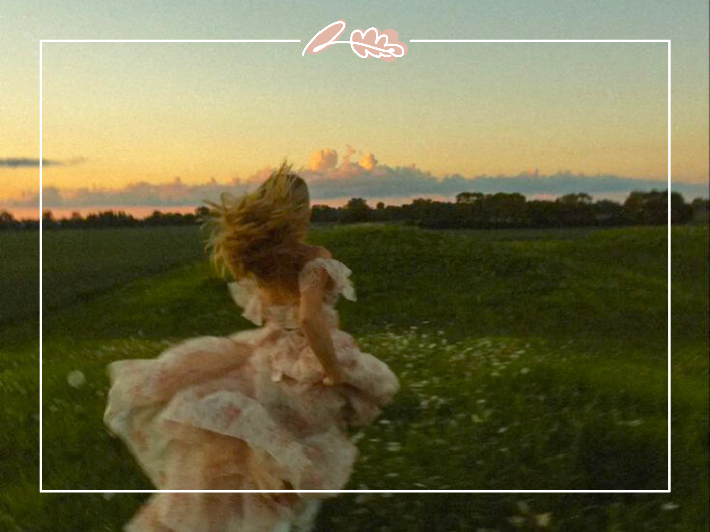 A woman in a flowing dress running through a field at sunset, enjoying nature and freedom. Fabulous Flowers and Gifts.